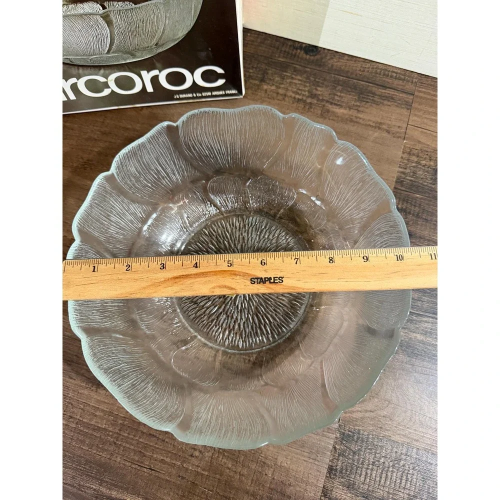 VTG 70s NOS Arcoroc French Glass Flower Salad Bowl 10.5